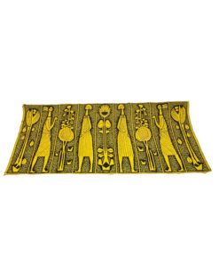 Vintage fekete-sárga Pécsi László Iparművész által tervezett gyapjú faliszőnyeg, 1970's