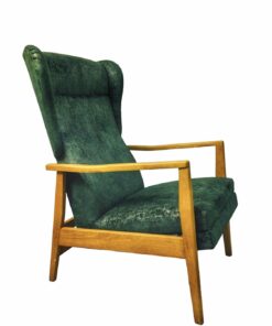 Mid Century Vintage Zöld bársony borítású karfás szék beépített lábtartóval, 1960's