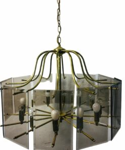 Vintage réz csillár füstszínű üveglapokkal, 1970's