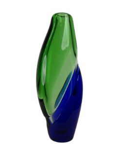 Vintage cseh SKRDLOVICE kék zöld üvegváza