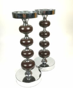 Gyertyatartó pár acél vázon fa gömbökkel