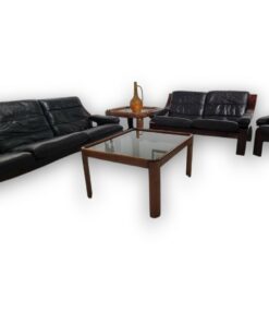 Vintage 3 részes skandináv bőr ülőgarnitúra, 1970s' Svédország