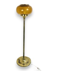 Iparművész állólámpa borostyán színű üveg búrával