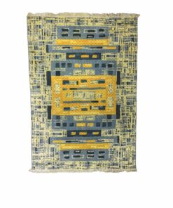 Mid-century modern kék/sárga gépi csomózású szőnyeg, 1960's