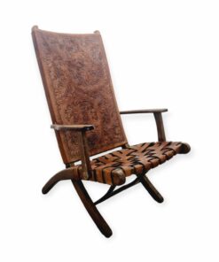 Faragott támlájú, bőr, összecsukható karszék