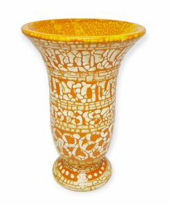 Retro / vintage  narancssárga/fehér mázas kerámia váza, 1970's ( Gorka Géza )