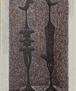 Zsakó István: Madárfejű pár c. grafika (tus, papír)