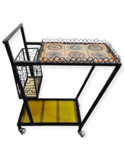 Vintage, mid century kovácsoltvas zsúrkocsi kerámia lappal