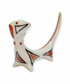 Ritka, art deco stílusú Drasche porcelán tacskó kutya figura, Őry Ferenc terve