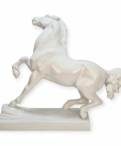 Nagyméretű, fehér Herendi porcelán ló szobor, Lőte Éva terve