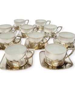 Art deco ezüstözött Argentor teáskészlet Karlsbad porcelán betéttel, 10 személyes